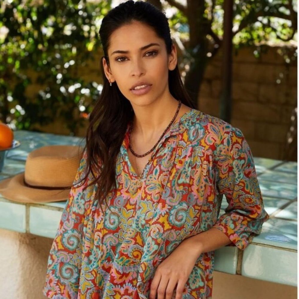 NWOT Roller Rabbit Anthropologie Serafina Long Sleeve Paisley Cotton Blouse Sz M